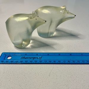 Pair Polar Bear Figurines by Orient & Flume Art Glass , Frosted, Signed